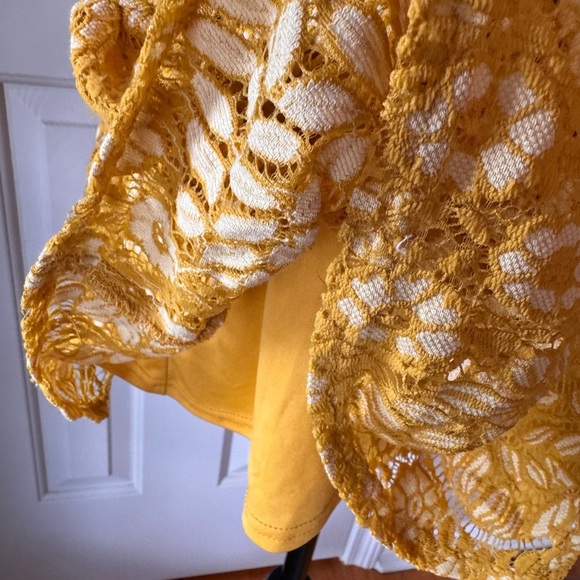 A. Calvin by Flying Tomato Elegant Yellow Lace Mini Dress - Picture 3 of 7